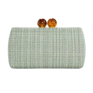 Women Elegant Straw Woven Clutch <b>Purse</b> Acrylic Closure Evening Bag Simple Square Handbag with Detachable Metal Chain - Product Image 3