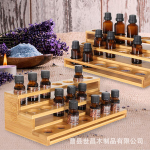 Expositor multiusos de bambú y madera para aceites esenciales, organizador de esmaltes de uñas y cosméticos para dormitorio/salón de belleza. - Product Image 1