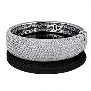 Orelia Luxe 925 Silver Gold Plated Moissanite <b>Freshwater</b> <b>Pearl</b> Eternity Band Cuff <b>Bracelet</b> Brilliant Cut Pave Setting Gift - Product Image 1