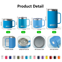 Mugs à café en acier inoxydable isolés avec revêtement en poudre personnalisés avec logo, 12 oz et 14 oz, poignée, double paroi, gobelet isotherme sous vide avec couvercle