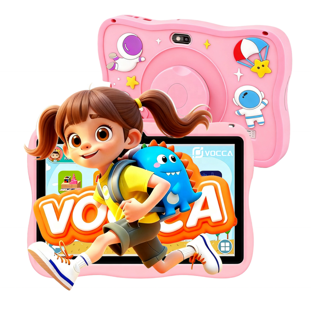 VOCCA 7-Inch MTK Quad Core 1.5GHz Android 14 HD Tablet 4G+64GB for Kids Learning with Pre-installed Software and Silicone Case