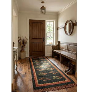 Alfombra de Yute y Lana Hecha a Mano |   Alfombra Rústica con Diseño Floral para Pasillo o Entrada, Estilo Boho, para Dormitorio, Sala de Estar, Decoración del Hogar - Product Image 1