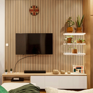 Panel de pared de PVC WPC para interior de apartamento de oficina en casa, edición de flauta alta de fácil mantenimiento de grano de madera personalizado - Product Image 1