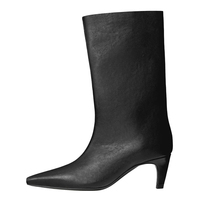 Bottines mi-mollet noires, marron, rouge mousse, à bout carré, talon chaton, à enfiler, en cuir végétalien minimaliste