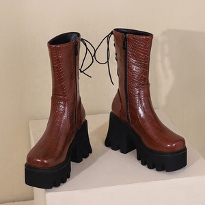 Back Lace up Women Half Knee High <b>Boots</b> Animal Prints Leather Thick Bottom Platform Shoes Square Heels Female - Product Image 6