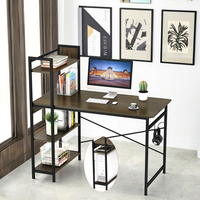 Bureau en bois moderne de 47 pouces, étagères en métal à 4 niveaux, 2 crochets, bureau moderne en bois de 47 pouces, étagères en métal à 4 niveaux, 2 crochets, bureau à domicile