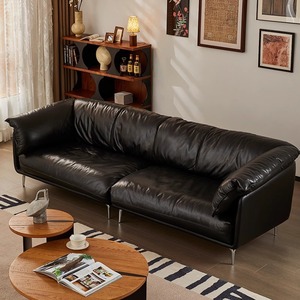 American Vintage Hug Design Wax Leather Straight <b>Sofa</b> 3 4 Seater Genuine Leather Couch For <b>Small</b> Living Room - Product Image 3