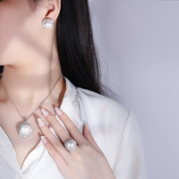 Vintage blanc coquille perle Rose géométrique Zirconium perle pierre pendentif anneau boucle d'oreille ensemble pour mariage fête fiançailles anniversaire