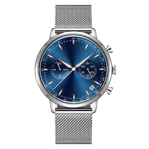 Montre à quartz élégante et décontractée pour homme, de marque haut de gamme, bleue, étanche, 43 mm, en acier inoxydable, fine, avec date, <span class=keywords><strong>bracelet</strong></span> <span class=keywords><strong>milanais</strong></span>, sport - Product Image 2