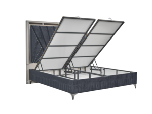 Modern Design 5-Piece Queen Bedroom Set with Convertible Adjustable Bed Wood <b>Frame</b> Gold Accents River Sand <b>Grey</b> for Hotel Use - Product Image 6