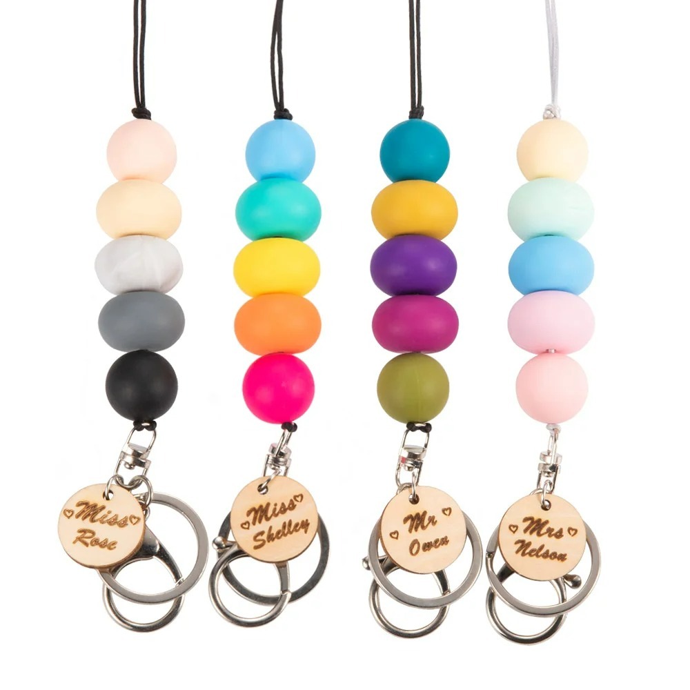 Custom Personalized Teacher Lanyard Pencil Silicone Bead Lanyard Teacher Gift Image 2