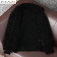 TONGYANG Manteau 100 % Naturel en Peau de Mouton Retournée pour Homme, Marron Noir, Épais, Nouveau, Hiver, Chaud, Blouson d'Aviateur en Peau de Mouton
