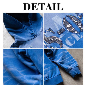 ผู้ผลิตเสื้อฮู้ดดี้สตรีทแวร์แบบหนา ทรงโอเวอร์ไซส์ สีฟ้าซีดแบบวินเทจ ล้างสีแบบแอซิดวอช สำหรับผู้ชาย - Product Image 6