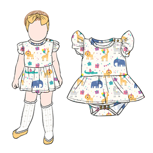 Petite combinaison-jupe pour filles Little Glow Kid, best-seller, personnalisée, imprimé safari, douce, en bambou, avec fermeture à boutons sur l'épaule - Product Image 5