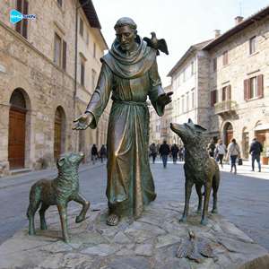 Statua in Bronzo di San Francesco d'Assisi con Lupo e Cane - Scultura Tradizionale da Esterno, Souvenir - Product Image 3
