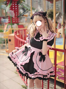 Nuovo <span class=keywords><strong>Costume</strong></span> da Cameriera in Stile Lolita Giapponese, Abito Cosplay Nero e Rosa per Adulti, Uniforme da Gattina con Fiocco, Set <span class=keywords><strong>Costume</strong></span> di Halloween - Product Image 4