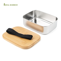 Nouveauté Boîte à lunch hermétique écologique en métal 304 en acier inoxydable, couvercle en bambou, logo personnalisable