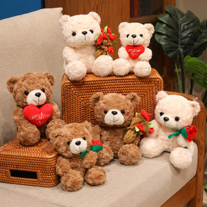 Ours en peluche rose avec fleurs, jouet en peluche de dessin animé, cadeau de Saint-Valentin, vente en gros - Product Image 1