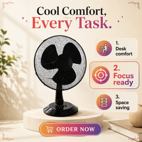 Petit ventilateur de bureau en maille noire à 3 vitesses, 3 pales, oscillant, électrique