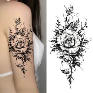 Tatuaggi Temporanei Realistici a Lunga Durata con Serpente e Peonia per Donne e Bambini, Adesivi per Tatuaggi Bianchi a Forma di Serpente per Braccio e Collo - Product Image 2