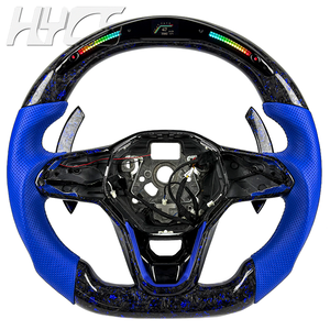 Volante Deportivo Personalizado en Fibra de Carbono Forjada Azul con LED RPM y Levas de Cambio para <span class=keywords><strong>Volkswagen</strong></span> MK8 8.5 Golf GTI R ID4 Polo - Product Image 1