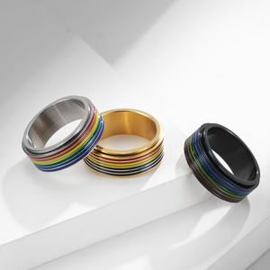 Unisex Rainbow <b>Ring</b> Steel Gold Black Rotating Geometric Design Index Finger Jewelry Gift For Couple - Product Image 1