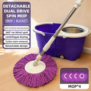 Produit ménager le plus vendu : Ensemble balai et seau pour nettoyage de sols secs et humides avec manche en acier inoxydable - Product Image 1