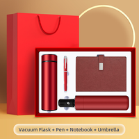 Globales 4-in-1-Geschenkset: Thermosflasche, Notizbuch, Stift, Regenschirm, Top- und Bottom-Box, individuelles Logo, Riemenverschluss, silberne Schnalle, Waren