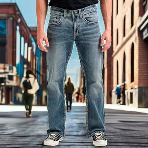 Men's <b>Spring</b> Vintage Washed Bootcut Denim Jeans-Regular Fit Streetwear Hip Hop Knitted Breathable Long Pants - Product Image 2