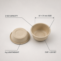 Gobelet à sauce en bagasse de canne à sucre compostable de haute qualité, 2 oz, avec couvercle, pour la restauration à emporter, directement de l'usine
