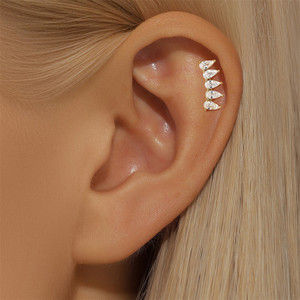 Pendientes de Plata de Ley S925 con Diseño Geométrico de Corona, Pétalo, Gota de Agua y Borla, con Hilo y Piedra Marquise Dorada - Product Image 6
