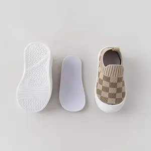 Anti-Slip EVA Insole Kid's Casual Shoes Summer Square Pattern Toddler Boy/Girl Rubber Cotton Fabric Insoles Sock Closure