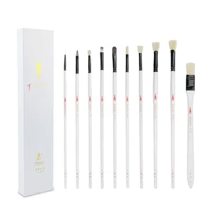 White 10 professional paintbrush gift box acrylic paint with painting brush set for painting flat filbert art brush set