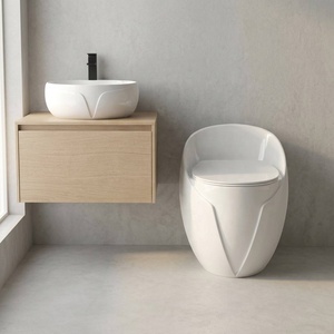 Nouvelle toilette <span class=keywords><strong>WC</strong></span> monobloc en céramique, forme œuf, à poser au sol, avec chasse d'eau à jet siphonique, pour salle de bain d'hôtel - Product Image 1