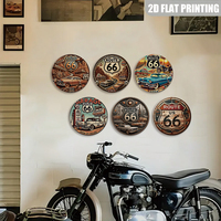 Letreros Metálicos Redondos Vintage Retro de Carreteras Americanas, Decoración de Pared de Autos Clásicos para Cuarto de Hombre o Garaje