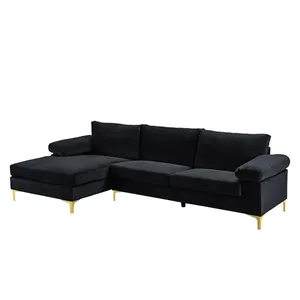 Gold Metal Leg Living Room Sofa Set Velvet Linen Customize Fabric Modular Combination Furniture Modern Luxury L Shaped Sofa