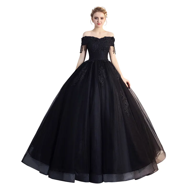 Wholesale Off shoulder Black floor length wedding dress party prom dress for women Evening dress