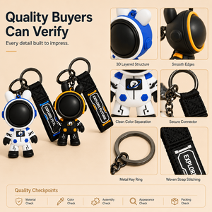 <span class=keywords><strong>Porte</strong></span>-clés OEM personnalisé en PVC souple 3D, motif lapin <span class=keywords><strong>astronaute</strong></span> ciel étoilé, avec sangle tissée pour sac, cadeau promotionnel - Product Image 5