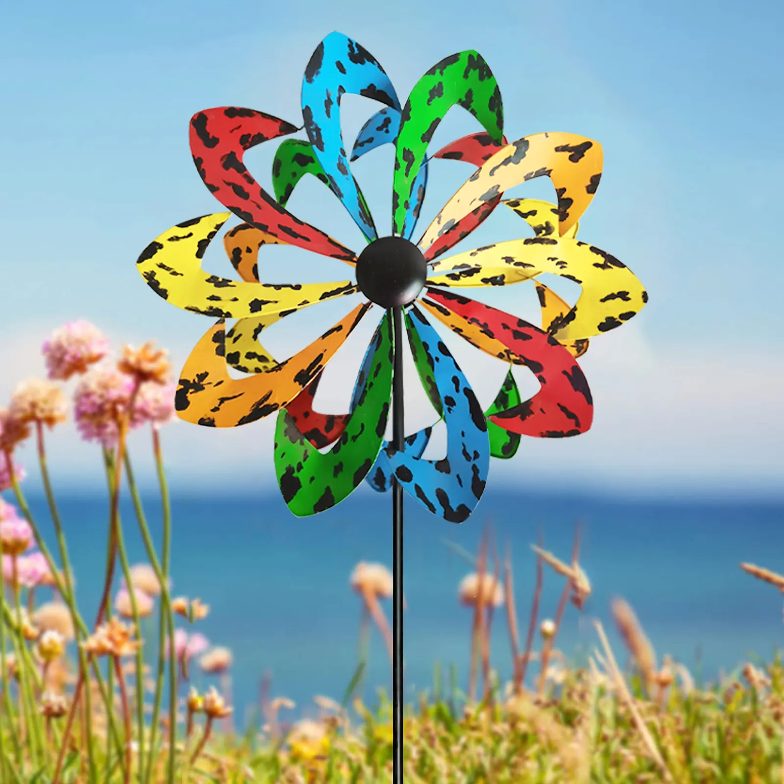 Colorido metal moinho de vento top rotativo forjado ferro criativo moinho artesanato jardim decoração vento spinner