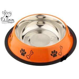 Cuenco mediano para mascotas con estampado de hueso de pata naranja ardiente ecológico de 700ml, cuenco de alimentación de agua y comida para perros y cachorros de acero inoxidable - Product Image 1
