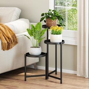 Pflanzenständer für drinnen und draußen – 3-stufiger, schwarzer, hoher Blumentopfhalter aus Metall, 9 Zoll breit, Pflanzendisplay-Regal – Robuster Eck-Pflanzenständer - Product Image 1