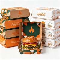 Boîte à hamburger carrée biodégradable pour la restauration rapide à emporter, en carton blanc, impression UV, logo personnalisé, motif, jetable
