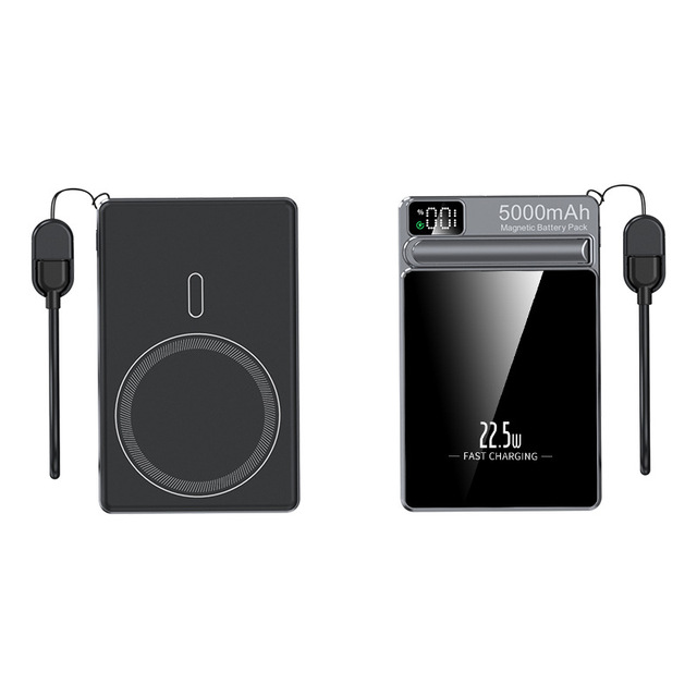 2025 New Mini 10000mah Magnetic Wireless Power Bank 5000mah Fast Charging with Built-in Cables