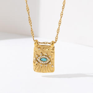 ヴィンテージファインジュエリーステンレススチール18k金メッキ長方形マーキスブルートパーズジルコンデビルアイズネックレス女性用 - Product Image 3