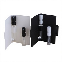 Flacon d'échantillon de parfum miniature en verre avec logo personnalisé, 1 ml, 2 ml, flacon vaporisateur avec carte en papier, emballage à étiquette privée