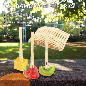 Fourchettes à apéritif miniatures en bambou biodégradables écologiques à prix d'usine pour fruits et chips, idéales pour les pique-niques - Product Image 2