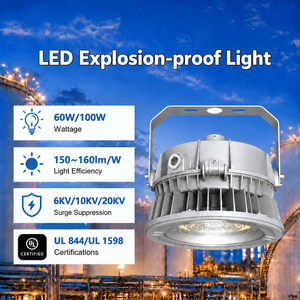 Lumière LED pour zone dangereuse 60W 100W IP66 160LM/W Classe III Classe II Div 2 UL844 AC120-347V avec capteur micro-ondes, garantie 5 ans - Product Image 5