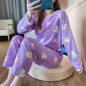 Hot sale Lady Fall Sleepwear 2 Piece Sleep Wear Daster Murah Piyama Wanita Pijama Long-sleeved Pyjama Femme Pajama For Women