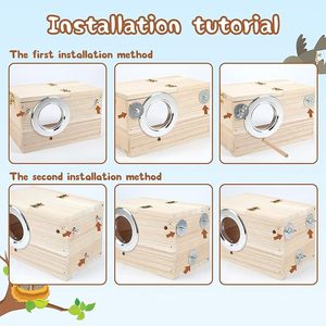 Jaulas de pájaros verticales de madera Natural, casa de pájaros de lujo con patrón sólido para cría de pájaros perlados, cajas de anidación de hierro para loros bebés - Product Image 3