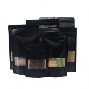Sacs en papier kraft recyclé noir, sacs de rangement refermables avec fermeture éclair, 12x20cm, pack promotionnel - Product Image 1